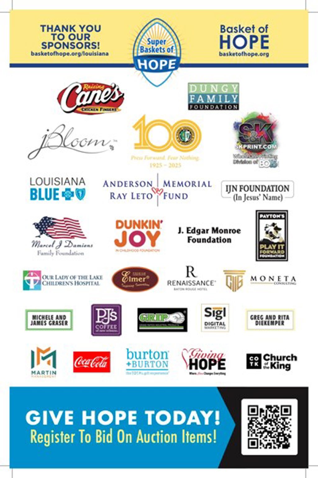 2025 Super Baskets of Hope Sponsor Card